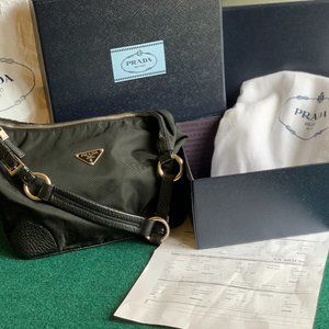 Vintage PRADA Iconic Hobo Bag with Black Leather Trim & Sirio Handle